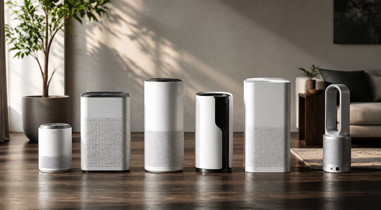 Different air purifier formats suited to indoor rooms